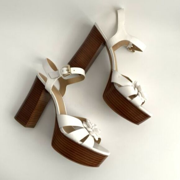 New Michael Michael Kors Leather Open-toe Pumps White Ankle Wrap 9 - Picture 5 of 12